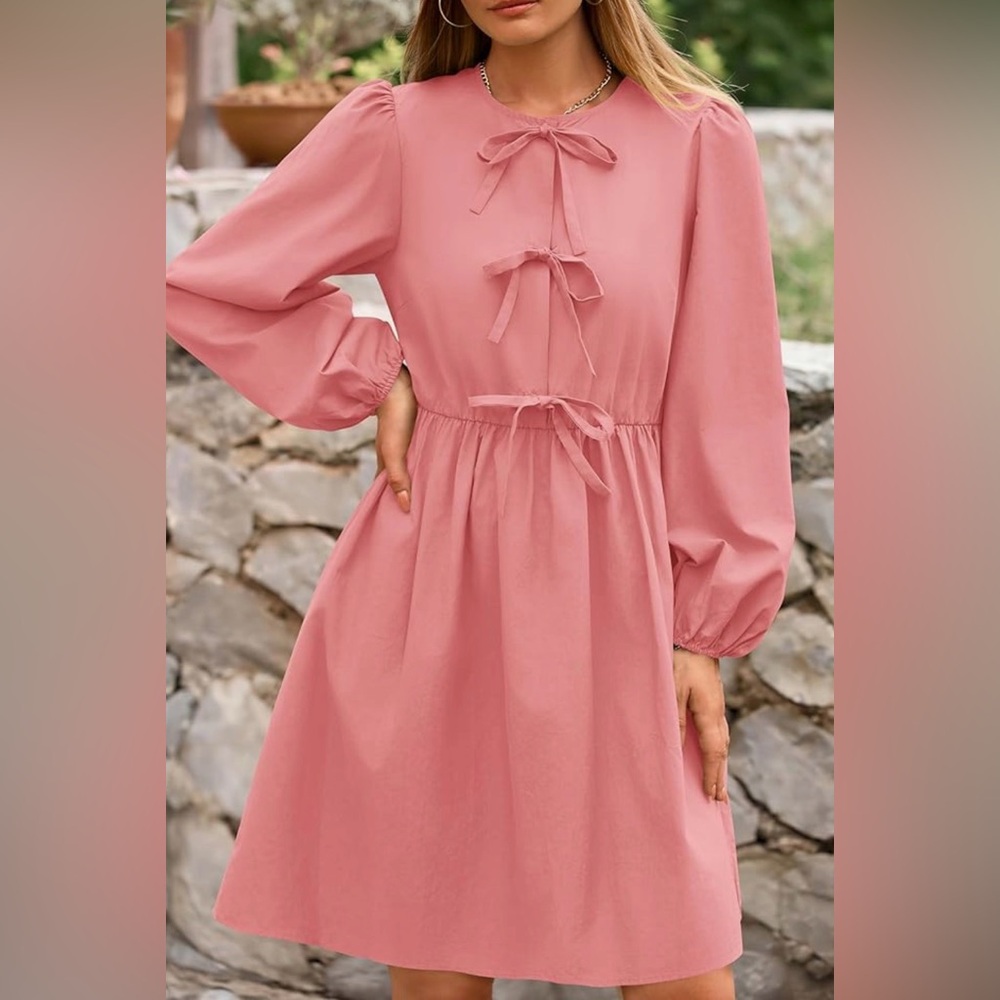Women’s Pink Tie-Front Babydoll Dress - Picture 15 of 16